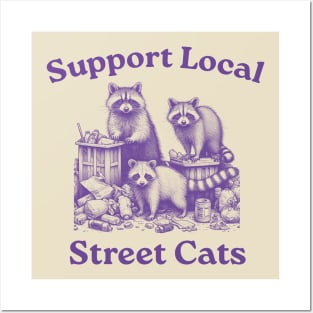 Support Your Local Street Cats, Retro, Vintage Raccoon, Nostalgia Posters and Art
